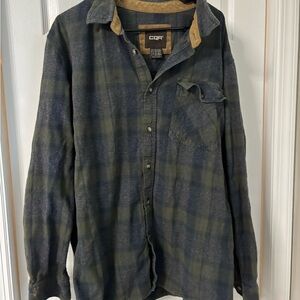 CQR Plaid Button-Up Flannel Shirt - Green Blue Grey
